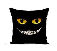 Federe Cuscini Yellow Wonderland Cat Black in Glow Eyes Cheshire Copricuscini Colorate Copricuscino Decorazione Cuscino Decorativo per Divano Camera Ufficio 45X45CM
