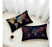 Federe Cuscino 25x45 Set di 2, Colore Federe Cuscini Divano Velluto Morbido, Rettangolari Copricuscini 25x45cm Con Cerniera Invisibile, Copricuscino per Camera Casa Decorazioni, Mappa Del Mondo 8-9570