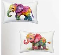 Federe Cuscino 30x50 Set di 2, Rosa Federe Cuscini Divano Lino, Rettangolari Copricuscini 30x50cm Con Cerniera Invisibile, Copricuscino per Soggiorno Letto Casa Decorazioni Regalo, Elefante G-6567