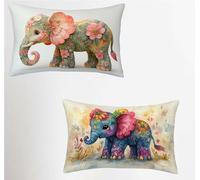 Federe Cuscino 30x50 Set di 2, Rosa Federe Cuscini Divano Lino, Rettangolari Copricuscini 30x50cm Con Cerniera Invisibile, Copricuscino per Soggiorno Letto Casa Decorazioni Regalo, Elefante A-9391