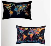 Federe Cuscino 40x70 Set di 2, Colore Federe Cuscini Divano Velluto Morbido, Rettangolari Copricuscini 40x70cm Con Cerniera Invisibile, Copricuscino per Camera Casa Decorazioni, Mappa Del Mondo 2-3259