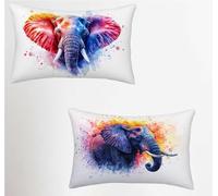 Federe Cuscino 50x60 Set di 2, Colore Federe Cuscini Divano Lino, Rettangolari Copricuscini 50x60cm Con Cerniera Invisibile, Copricuscino per Soggiorno Letto Casa Decorazioni Regalo, Elefante H-5243