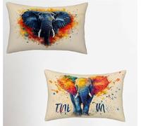 Federe Cuscino 50x60 Set di 2, Colore Federe Cuscini Divano Lino, Rettangolari Copricuscini 50x60cm Con Cerniera Invisibile, Copricuscino per Soggiorno Letto Casa Decorazioni Regalo, Elefante P-9222