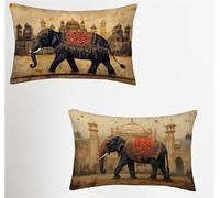 Federe Cuscino 50x60 Set di 2, Colore Senape Federe Cuscini Divano Velluto Morbido, Rettangolari Copricuscini 50x60cm Con Cerniera Invisibile, Copricuscino per Camera Casa Decorazioni, Elefante C-3982