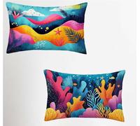 Federe Cuscino 50x60 Set di 2, Grigio Federe Cuscini Divano Lino, Rettangolari Copricuscini 50x60cm Con Cerniera Invisibile, Copricuscino per Letto Casa Decorazioni Regalo, Mondo Sottomarino Z-9785