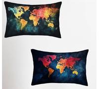 Federe Cuscino 50x70cm Set di 2, Grigio Federe Cuscini Divano Lino, Rettangolari Copricuscini Con Cerniera Invisibile, Copricuscino per Camera Letto Casa Decorazioni Regalo, Mappa Del Mondo P-1792