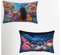 Federe Cuscino 70x90 Set di 2, Donna Federe Cuscini Divano Lino, Rettangolari Copricuscini 70x90cm Con Cerniera Invisibile, Copricuscino per Letto Casa Decorazioni Regalo, Mondo Sottomarino 8-1911