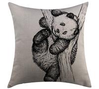 Federe Cuscino Animal Cute Little Panda Bear On Tree Branch Fury Tropical Zoo Sketchy Print Black White Protettore per Cuscino Decorazione Federe Cuscini per Divano 45X45 Cm