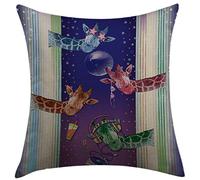 Federe Cuscino Animal Giraffes in A Disco Party Cool Gang with Glasses Music Dj Drinks And Stars Artwork Multicolor Copricuscini Morbido Cuscino Copricuscini per Casa 45X45 Cm