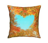 Federe Cuscino Autumn Golden Red Leaves Love Heart Shape Blue Fall Landscape Print Cuscino Copricuscini Lavabile Copricuscini Bifacciale Federa per Camera Ufficio Divano 45X45 CM