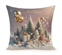 Federe Cuscino Balloon Merry Christmas Tree And Happy New Year Gift Box in Snow Drift Golden Confetti Xmas Federe Cuscini Morbido Copricuscino Design Elegante per Regalo Camera da Letto 45X45 Cm