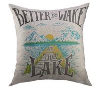 Federe Cuscino Better To Wake At The Lake Rising Sun On Landscape with Bridge Vintage Hlettering White Copri Cuscini Morbido Cuscino Copricuscini per Giardino 45X45 Cm