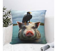 Federe Cuscino Bird Standing On Pig's Head Fodera per Cuscino Resistenti Copricuscini Design Elegante Fodere Copricuscino per Campeggio Sull'Erba Soggiorno 45X45 Cm