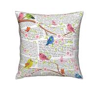 Federe Cuscino Birds Standing On Branches Pink Cherry Lettering Background Design Cuscino Copricuscini Moderna Federa Decorazione Protettore per Cuscino per Auto Divano Camera 45X45 CM