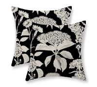 Federe Cuscino Black Vintage Boho Floral Hydrangea Herbs Botanical Fodere Copricuscino Morbido Set of 2 Copricuscini per Camera da Letto Campeggio Sull'Erba Soggiorno 45X45 Cm