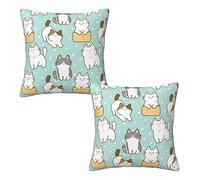 Federe Cuscino Cartoon Cat Light Green Fodere Copricuscino Morbido Set of 2 Fodera per Cuscino per Divano Camera da Letto Campeggio Sull'Erba 45X45 Cm