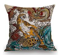Federe Cuscino Chinese Dragon And Tiger in The Landscape with Waterfall Federe Cuscini Design Elegante Copricuscino per Divano Soggiorno 45x45 CM