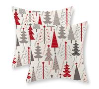 Federe Cuscino Christmas Colorful Red Grey Geometric Christmas Tree Fodera per Cuscino Arredo Casa Copricuscino Resistenti per Soggiorno Divano 2 Piece 45X45 Cm
