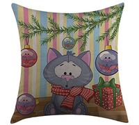 Federe Cuscino Christmas Kitten with Scarf Under The Tree with Ball Celebration And Gift Box Cat Themed Multicolor Federe Cuscini Morbido Protettore per Cuscino per Divano 45X45 Cm