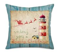 Federe Cuscino Christmas Nautical Lighthouse Blessing Quote Vintage Wood Seahorse with Santa Claus Copricuscini Traspirante Fodere Copricuscino per Soggiorno Regalo 45x45 CM