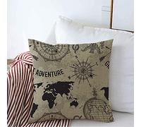 Federe Cuscino Concept Pattern Vintage Retro Symbol Globe Adventure Compass World Discovery Equipment Objects On Copricuscini Moderna Protettore per Cuscino per Ufficio Camera 45X45 CM