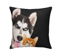 Federe Cuscino Cute Puppy And Kitten Animal Pet Dog Cat Black Background Design Copri Cuscini Bifacciale Cuscino Copricuscini Moderna Copricuscini per Sedia Auto Giardino 45X45 CM