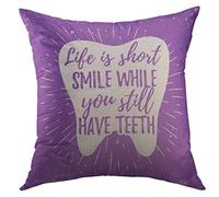 Federe Cuscino Dental Care Motivational Quote Dentist Day Lettering On Tooth Shape Sunburst Smile While You Have Federa Moderna Protettore per Cuscino per Letto 45X45 Cm