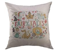 Federe Cuscino Fairy Tales Princess Dragon Mouse Uni-Corn Rainbow Magic Hat Pumpkin Carriage Crown White Cuscino Copricuscini Bifacciale Protettore per Cuscino per Giardino 45X45 Cm