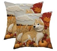 Federe Cuscino Fall Shiba Inu Dog Comfy Autumn Novelty Country Printing Federe Cuscini Design Elegante Fodera per Cuscino Resistenti per Campeggio Sull'Erba Camera da Letto 2 Piece 45X45 Cm