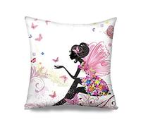 Federe Cuscino Flower Fairy Girl with Pink Wing Elves And Butterflies Copricuscini Resistenti Fodera per Cuscino per Camera da Letto Divano 45x45 CM