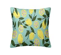 Federe Cuscino Fresh Yellow Lemon Watercolor Fruit with Green Leaves Painting Protettore per Cuscino Decorazione Federa Moderna Copricuscini per Divano Letto Ufficio 45X45 CM