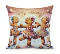 Federe Cuscino Happy Funny Girls Dancing with The Words Merry Christmas Copricuscini Traspirante Fodere Copricuscino Arredo Casa per Campeggio Sull'Erba Camera da Letto 45X45 Cm