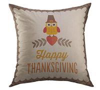 Federe Cuscino Happy Retro Thanksgiving Day Cute Owl in Pilgrim Hat On Brown Family Text Copri Cuscini Morbido Federa per Giardino 45X45 Cm