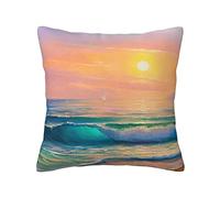 Federe Cuscino Landscape Blue Waves Beach Sunset Nature Seaside Protettore per Cuscino Moderna Federe Cuscini Decorazione Federa per Sedia Letto Camera 45X45 CM