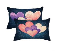 Federe Cuscino Letto 30x50 cm Lino, Federe Cuscini Blu Set da 2, Decorativa Cuscini da Esterno Impermeabile, Amore Copricuscini Divano, Fronte Retro Stampato per Giardino Balcone, Arredo Decor -4038