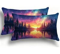 Federe Cuscino Letto 30x60 cm, Cuscini Divano Design Creativo Bicolore a Contrasto, Copricuscini Moderni , Facili da Lavare, Set da 2, Decorazione Casa Contemporanea, Foresta Il Cielo Stellare F0A-500