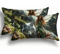 Federe Cuscino Letto 30x60 cm, Cuscini Divano Design Creativo Bicolore a Contrasto, Copricuscini Moderni per Divano, Facili da Lavare, Set da 2, Decorazione Casa Contemporanea, Elfi Lupo F0A-1071