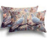 Federe Cuscino Letto 30x60 cm, Cuscini Divano Design Creativo Bicolore a Contrasto, Copricuscini Moderni , Facili da Lavare, Set da 2, Decorazione Casa Contemporanea, Colombo Bianco Fiori 1 F0A-947