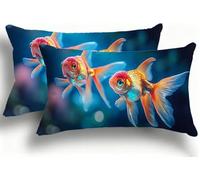 Federe Cuscino Letto 30x60 cm, Cuscini Divano Design Creativo Bicolore a Contrasto, Copricuscini Moderni per Divano, Facili da Lavare, Set da 2, Decorazione Casa Contemporanea, Animali Pesce F0A-1045