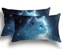 Federe Cuscino Letto 30x60 cm, Cuscini Divano Design Creativo Bicolore a Contrasto, Copricuscini Moderni , Facili da Lavare, Set da 2, Decorazione Casa Contemporanea, Gatto Bianco Animali F0A-1135