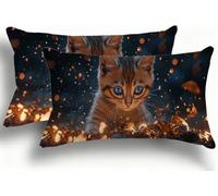Federe Cuscino Letto 30x60 cm, Cuscini Divano Design Creativo Bicolore a Contrasto, Copricuscini Moderni per Divano, Facili da Lavare, Set da 2, Decorazione Casa Contemporanea, Fuoco Gatto1 F0A-1127