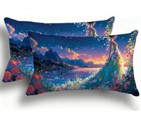 Federe Cuscino Letto 35x70 cm, Cuscini Divano Design Creativo Bicolore a Contrasto, Copricuscini Moderni , Facili da Lavare, Set da 2, Decorazione Casa Contemporanea, Paesaggio Donna 1 F0A-1113