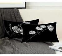 Federe Cuscino Letto 40x90 CM Set Da 2, Federe Cuscino Letto Nero Cuscini per Divano Fiore Copricuscini Divano Lino Copricuscini con Cerniera Invisibile per Decorazioni Casa, Regalo Donna -ly2508VL