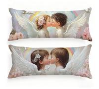 Federe Cuscino Letto 50x150 Angelo Set di 2 Federe Cuscini Ala Motivo Velluto Copricuscini, Doppia Faccia Stampa Cuscino per Dormire con Cerniera Invisibile per Letto Divano Decorazioni Casa, Model85