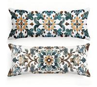 Federe Cuscino Letto 50x150 Europa Settentrionale Set di 2 Federe Cuscini Fiori Motivo Lino Copricuscini Doppia Faccia Stampa Cuscino con Cerniera Invisibile per Letto Divano Decorazioni Casa,Model431
