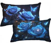 Federe Cuscino Letto 50x70 Blu Cuscini per Esterno Rosa Motivo Set da 2, Lino Cuscini per Divano, Rettangolari Cuscino con Doppia Faccia Stampa Copricuscini Per Divano Soggiorno, Balcone, Model250