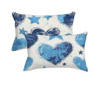 Federe Cuscino Letto 50x70 cm Lino, Federe Cuscini Blu Set da 2, Decorativa Cuscini da Esterno Impermeabile, Amore Copricuscini Divano, Fronte Retro Stampato per Giardino Balcone, Arredo Decor -3541