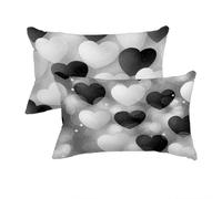 Federe Cuscino Letto 50x70 cm Lino, Federe Cuscini Grigio Set da 2, Decorativa Cuscini da Esterno Impermeabile, Amore Copricuscini Divano, Fronte Retro Stampato per Giardino, Arredo Decor, -4237