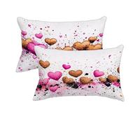 Federe Cuscino Letto 50x80 cm Lino, Federe Cuscini Bianco Set da 2, Decorativa Cuscini da Esterno Impermeabile, Amore Copricuscini Divano, Fronte Retro Stampato per Giardino, Arredo Decor, -3062