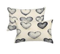 Federe Cuscino Letto 50x80 cm Lino, Federe Cuscini Pianura Set da 2, Decorativa Cuscini da Esterno Impermeabile, Amore Copricuscini Divano, Fronte Retro Stampato per Giardino, Arredo Decor -3038